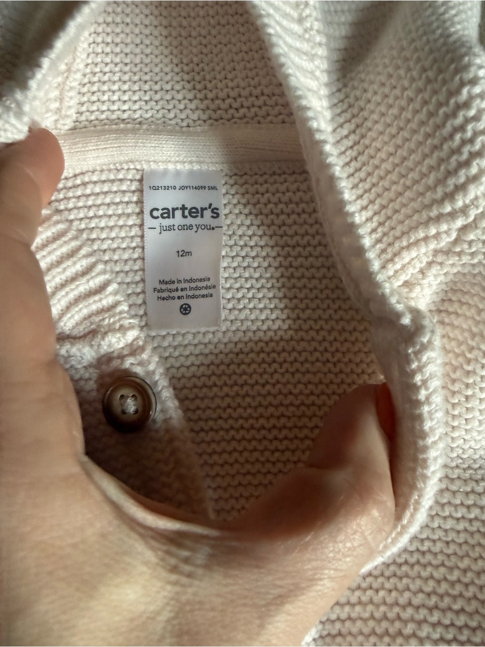 Carter’s Cream Knit Baby Hooded Button Romper with Ear Detail Size 12 months - Picture 6 of 7